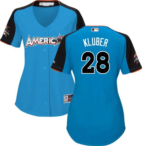 Indians #28 Corey Kluber Blue All-Star American League Women's Stitched MLB Jersey